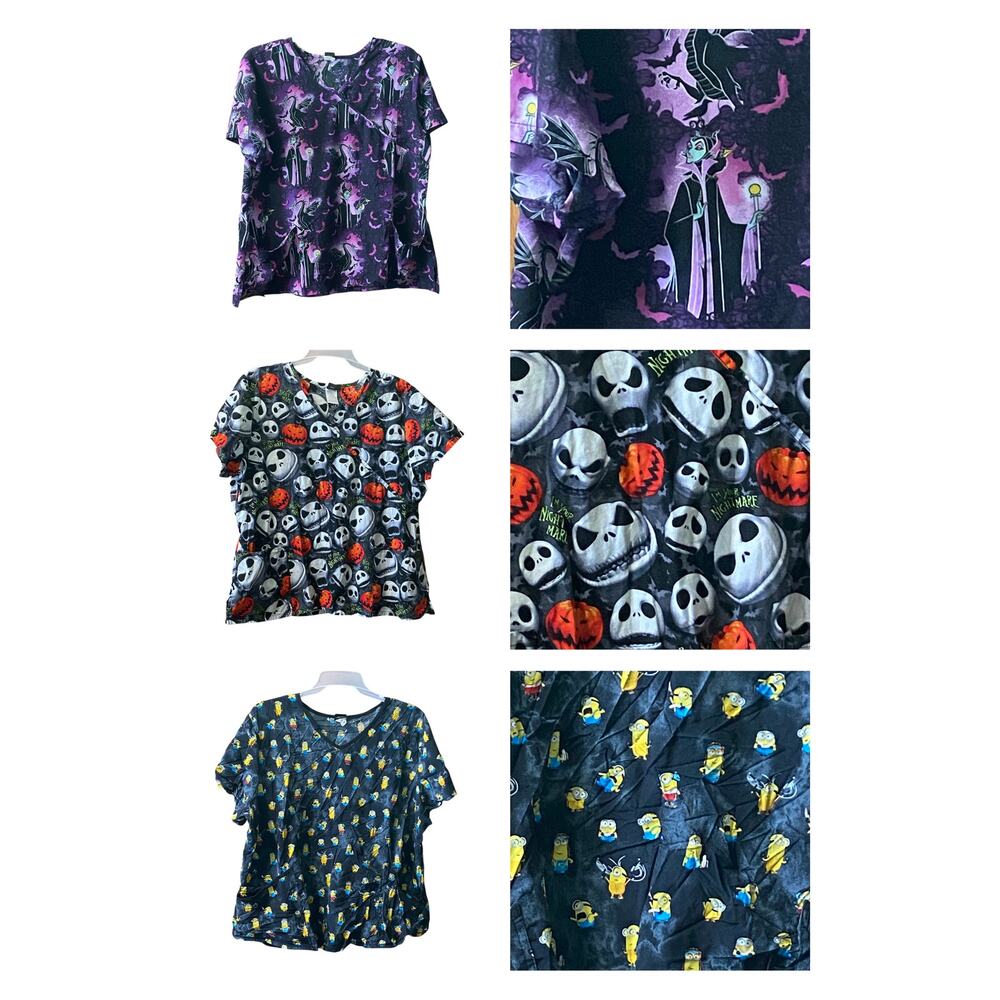 Disney Scrub Top 2X Villains Nightmare Before Christmas Minions Pockets Uniform